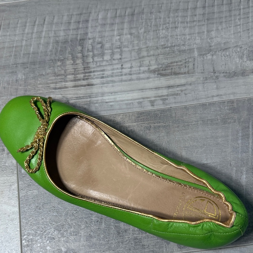 Lily Pulitzer Green Leather Ballet Flats with Gold Rope Bow - Picture 12 of 12